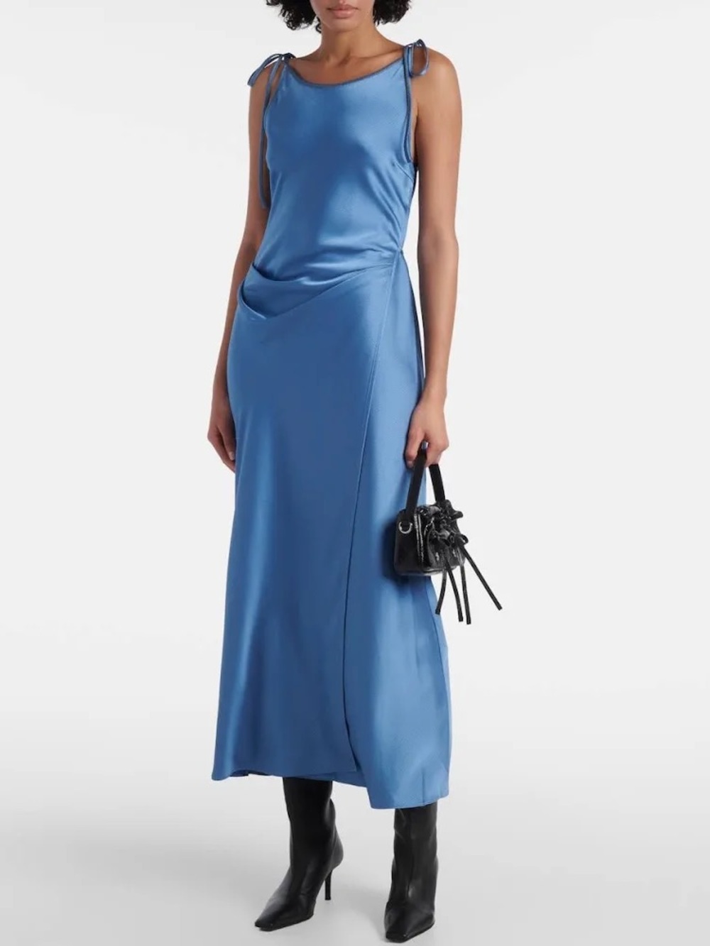 Acne Blue Satin Slip Midi Wrap Dress